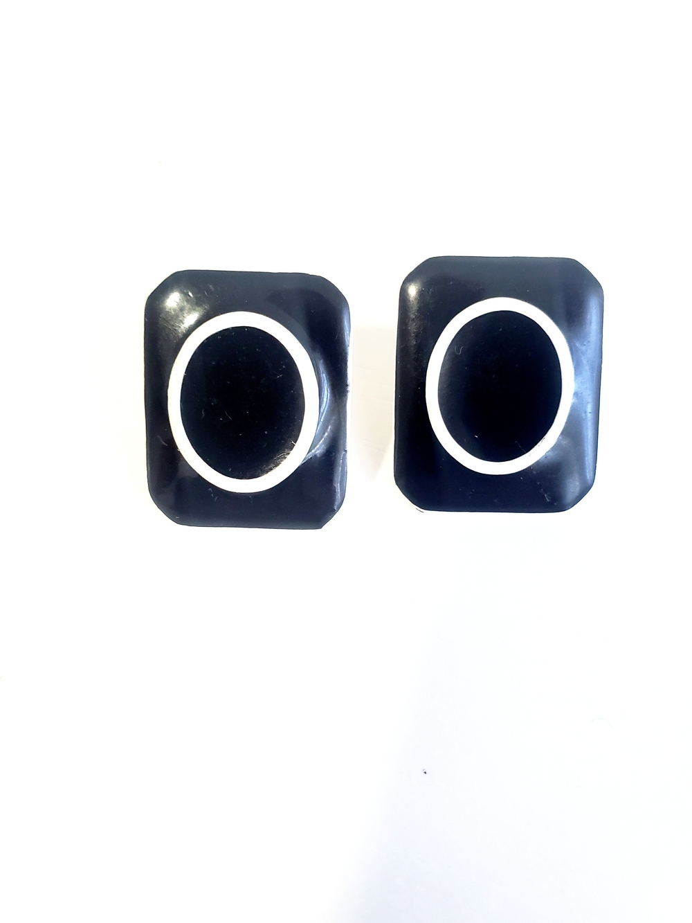Vintage Black Earrings with White Oval Detail